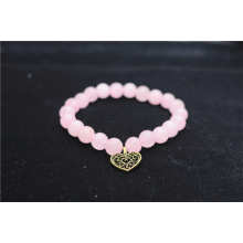 2013 nouveau style Rose Quartz 8MM Perles rondes Stretch Gemstone Bracelet avec pendentif en alliage